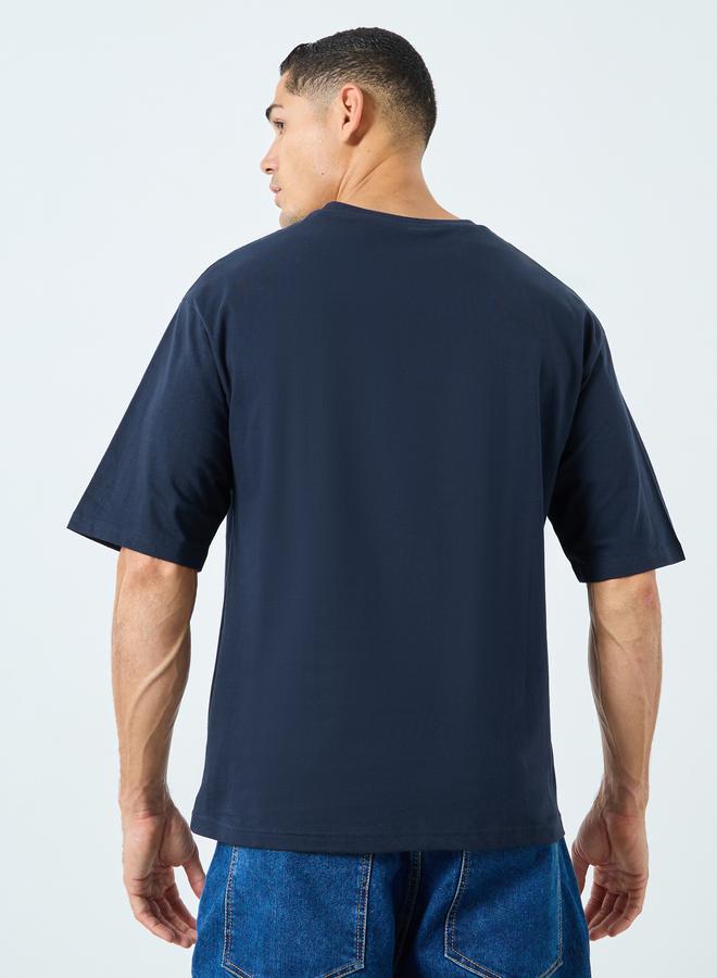 Styli Navy Blue Oversized Embroidered T-Shirt - Image 4